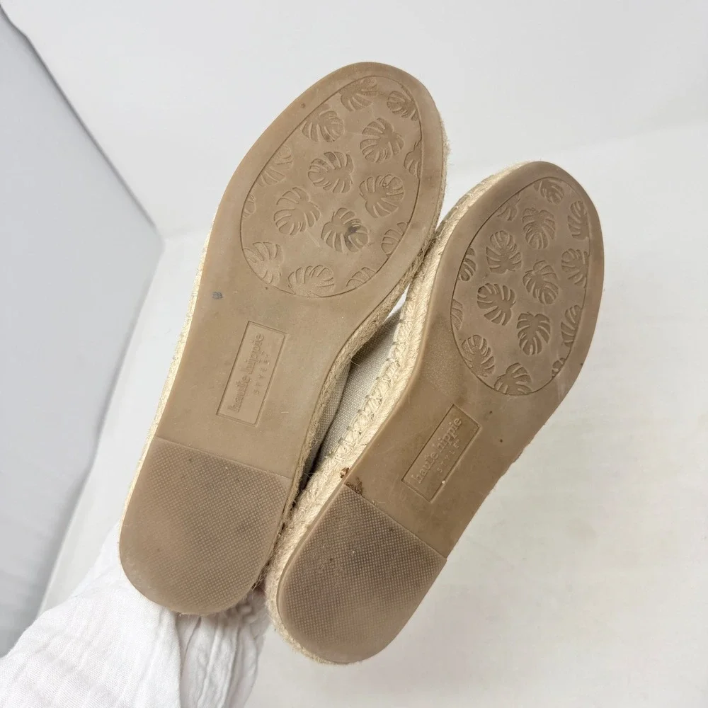 Haute Hippie Oatmeal Cecily Mary Jane Espadrille Flats Canvas‎ Size 8.5 Boho